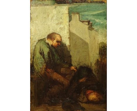 Honor‚ Daumier, French (1808-1879) Oil on Panel "Les Deux Ivrognes/The Drunkards" Unsigned. Label En Verso "Die Betronkenem, 