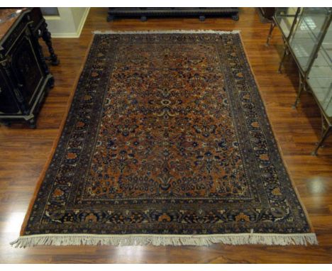 Semi-Antique Persian Rug. Unsigned. Fraying at Corner, Re-fringed, Wear otherwise Good Condition. Measures 138 Inches by 103-
