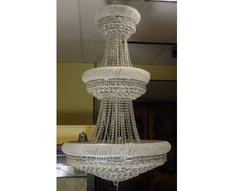 Very Large Modern Three Tier Modern Crystal Chandelier Possible Shonbeck. Good Condition. Measures Approx. 57 Inches Tall and