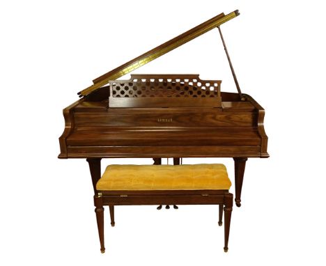 Vintage Kimball Oak Baby Grand Piano With Bench. Marked Kimball, 5100. Good Condition with Minor Rubbing and Scuffs. Measures