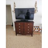 An Italian Francesco Molon Georgian Style Mahogany Twin Door Cabinet With Simulated Drawer Fronts.