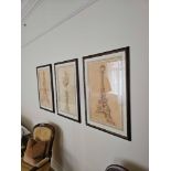 3 x 18th C Style Large Framed Sepia Prints All Glazed And Framed ( Loc RM. 408)