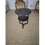 Circular Rustic End Table With Storage Shelf Solid Wood Two Tier Raised On A Shaped Base 49D x 49W x