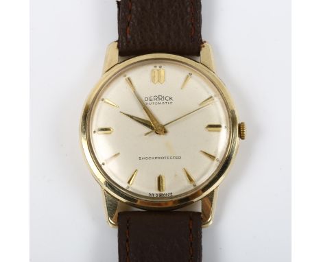 DERRICK - a 9ct gold automatic wristwatch, circa 1980s, silvered dial with gilt arrowhead hour markers and sweep centre secon