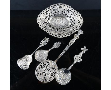 Various Swedish and Dutch silver, including pastry slice, caddy spoon, bon bon dish etc, 4.4oz total (5)No damage or repairs,