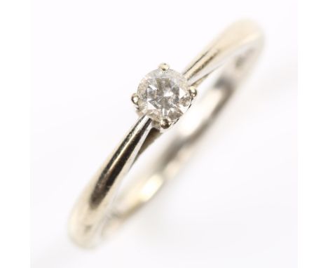A 9ct white gold 0.15ct solitaire diamond ring, prong set with modern round brilliant-cut diamond, size K, 1.7gNo damage or r