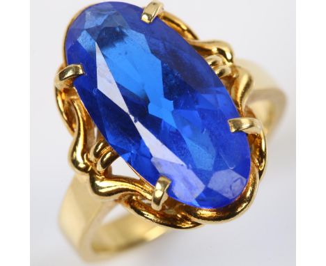 A late 20th century 18ct gold blue synthetic quartz dress ring, setting height 18.4mm, size K, 6.5gNo damage or repairs, quar