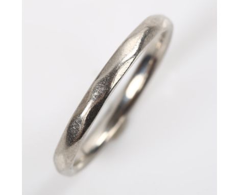 A platinum wedding band ring, band width 2.1mm, size H, 2.5gNo damage or repair, very slightly off-round, settings lightly ab