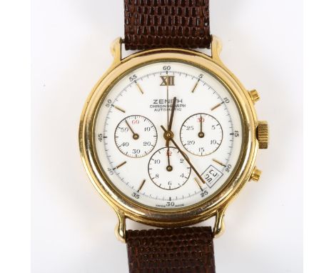 ZENITH - an 18ct gold plated El Primero automatic chronograph wristwatch, ref. 20.0020.435, white dial with gilt baton hour m