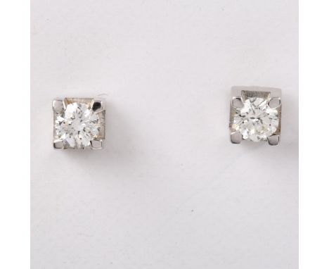 A pair of 18ct white gold 0.5ct solitaire diamond earrings, prong set with modern round brilliant-cut diamonds each weighing 