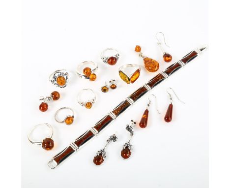 Various silver and amber jewellery, including bracelet, ring, earrings etc, 70g grossLot sold as seen unless specific item(s)