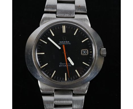 OMEGA - a Vintage stainless steel Dynamic automatic bracelet watch, circa 1970s, black dial with baton hour markers, sweep ce