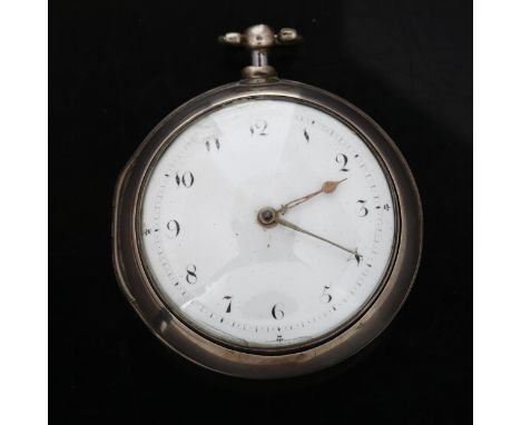 An early 19th century silver pair-cased open-face key-wind pocket watch, by Jonathan Wells of Shipston, no. 2847, white ename