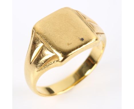 An unmarked gold signet ring, setting height 12.1mm, size P, 10.3gNo damage or repairs, settings slightly worn mainly on high