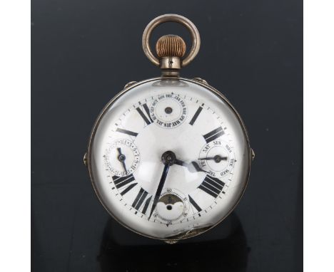 A 19th century glass ball desk clock calendar paperweight, white enamel dial with Roman numeral hour markers, blued steel han