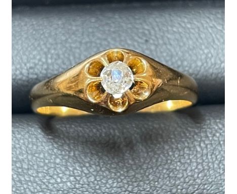 An early 20th century 18ct gold solitaire diamond gypsy ring, set with 0.2ct old European-cut diamond, hallmarks Chester 1904