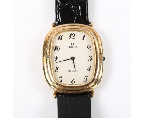 OMEGA - a gold plated De Ville mechanical wristwatch, ref. 1031VE, circa 1972, white enamel dial with Arabic numerals and ste