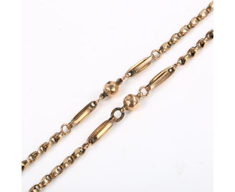 An Antique 9ct rose gold fancy link chain necklace, length 62cm, 13.3g1 ring hoop attached to faceted ball is a replacement, 