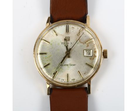 A 9ct gold Seastar Seven mechanical wristwatch, silvered dial with baton hour markers, sweep centre seconds hand and date ape
