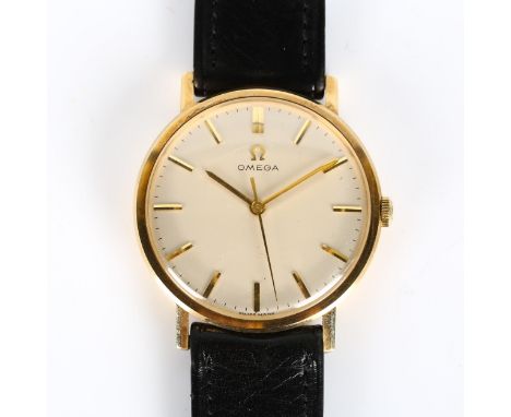 OMEGA - a Vintage 9ct gold mechanical wristwatch, ref. 131.5016, circa 1965, silvered dial with gilt baton hour markers and s