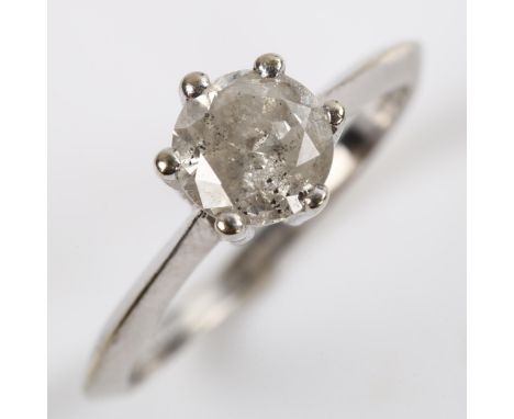 A 9ct white gold 1.09ct solitaire diamond ring, plain prong setting, colour approx H/I, clarity approx I3, size N, 2.2gNo dam