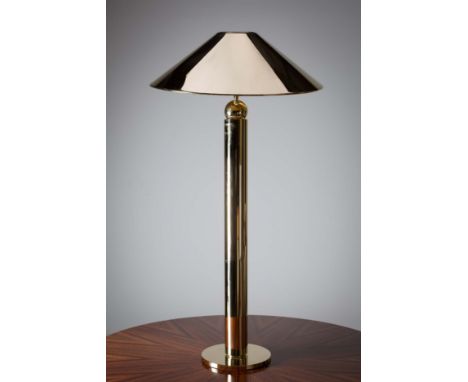A GILT BRASS TABLE LAMP, ITALIAN, 1970s, with adjustable shade for reading
