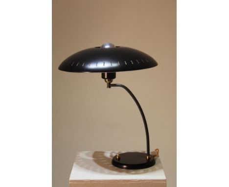 THE JUNIOR LAMP, BY LOUIS KALFF, FOR PHILLIPS OF EINDHOVEN, c.1956, in black and anodized grey, brass and metal, bearing Phil
