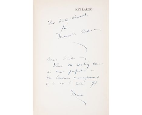 Anderson (Maxwell) Key Largo, first edition, two signed presentation inscriptions from the author "Dear Victor [Samrock] - Wh