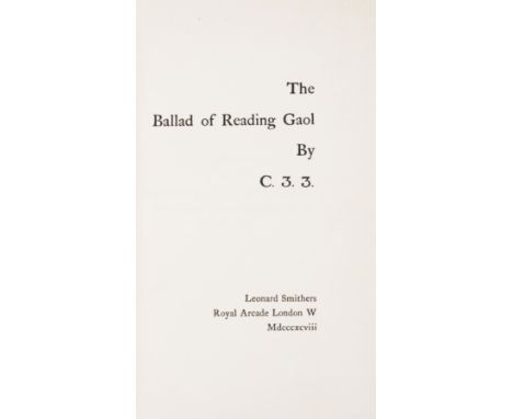 [Wilde (Oscar)] The Ballad of Reading Gaol by C.3.3., first edition, one of 800 copies on hand-made paper, slight abrasion to