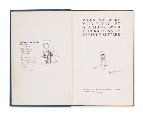 Milne (A.A.) When We Were Very Young, fourth impression, signed by the author on title with autograph poem comprising the fir