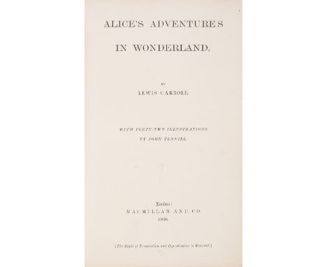 Dodgson (Rev. Charles Lutwidge)"Lewis Carroll". Alice's Adventures in Wonderland, second (first published) edition, half-titl