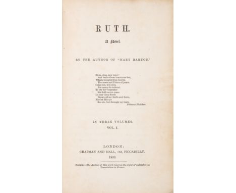 [Gaskell (Elizabeth C.)] Ruth. A Novel, 3 vol., first edition, advertisement endpapers to front of vol. 1 and 2, light foxing