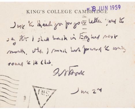 Forster (E.M.) A Room With a View, first edition, autograph card signed by the author on his King's College Cambridge letterh