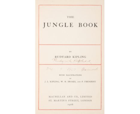 Kipling (Rudyard) The Jungle Book, reprint, signed by the author and dated "Dec. 9. 1910" on title, illustrations by Kipling,