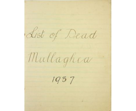 Co. Meath: A valuable Manuscript Reference for Mullaaghea, Kells, Co. Meath from 1937 to 1956/57 detailing the names of the d
