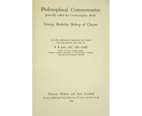 The Editor's Copy [Berkeley] Luce (A.A.) Editor. Philosophical Commentaries generally called the Commonplace Book - George Be