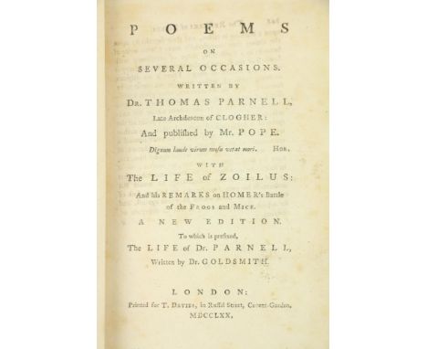 [Goldmsith (Oliver)] Parnell (Dr. Thomas) Poems on Several Occasions [with] The Life of Dr. Parnell Written by Dr. Goldsmith,