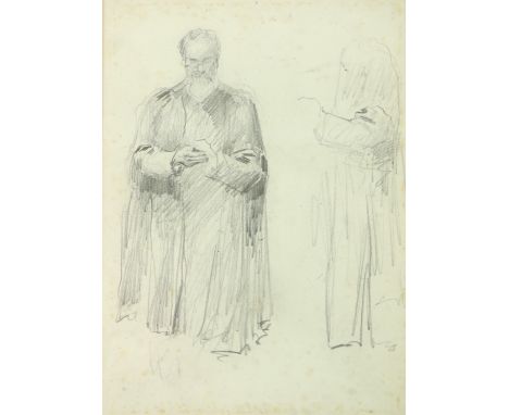 John Butler Yeats, R.H.A. (1839 - 1922)"Self Portrait of John Butler Yeats," pencil sketch, depicted wearing artist's robe an