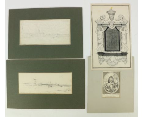 Portfolio: Pencil Sketches -  River Trent from Bridge, Gainsbora, Aug. 1836, An attractive pencil drawing, approx. 12cms x 24