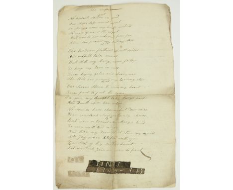 An 18th Century Sea Shanty Naval Interest: [Anon] An 18th Century Manuscript Poem written by a Sailor in the Royal Navy addre