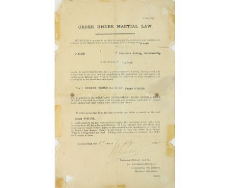 [Co. Wexford] Military Interest: O'Brien (James) A printed document 'Order Under Martial Law,' dated 6 July 1921, Signed in m