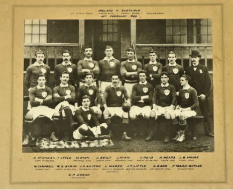 Irish Rugby: [I.R.F.U.] [1890's] Photographs. An original black and white Group Team Photograph of the 1899 Irish Team V. Sco
