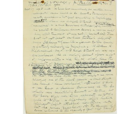 A Corkman's Voyage to New York in the Year of the TitanicManuscript: A fascinating eight-page M/ss Journal of a Voyage to New