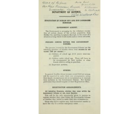                            Wartime Plans to Evacuate Dublin!Department of  Defence.  Evacuation of Dublin City and Dun Laogha