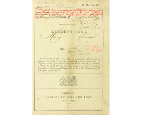Co. Meath: Royal Artillery, [Carson (Henry)] a printed Regiment Account Book, with numerous m/ss notations including Service,