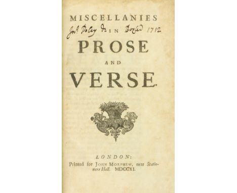 The First Collection of Swift's Writings[Swift, Jonathan]: Miscellanies in Prose and Verse, London, J. Morphew 1711, 8vo, Fir
