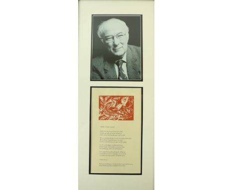 Heaney (Seamus)The Fire Gaze, a broadside printed poem 'For the Friends of the Cheltenham Festival of Literature 1989,' with 