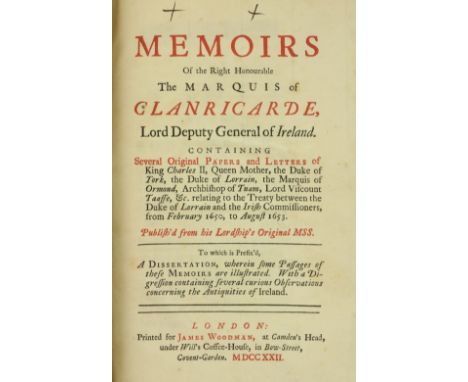 One of 250 Copies Only[Burke] Memoirs of the Right Honourable The Marquis of Clanricarde Lord Deputy of Ireland, 8vo, L. (Jam