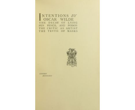 Wilde (Oscar) Intentions, 8vo L. (James R. Osgood McIvaine &amp; Co.) 1891. First Edn., uncut, orig. green cloth, with gilt l