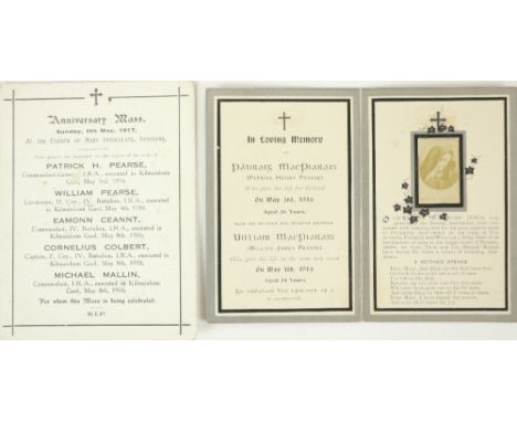 Signatory of 1916 ProclamationMemorial Cards: "Padraig Mac Piarais agus William Mac Piarais," brothers, who gave their lives 